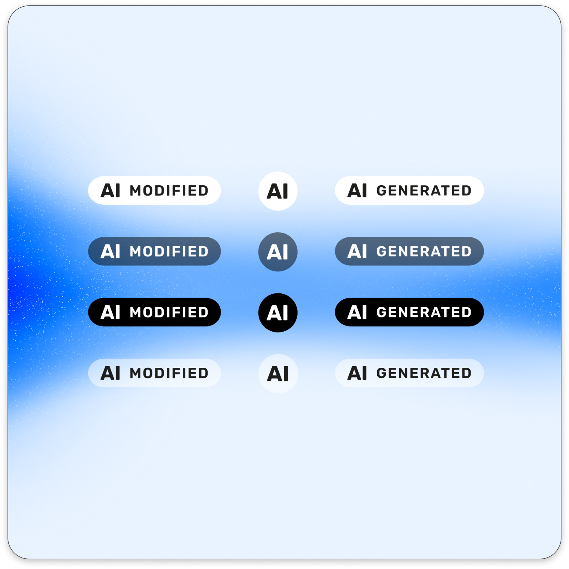 Grid of AI MODIFIED and AI GENERATED badge templates in multiple shapes and colors